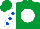 Silk - Emerald, white ball, royal blue dots on white sleeves, emerald cap