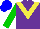 Silk - Purple, yellow chevron, green sleeves, blue cap