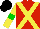 Silk - Red, yellow crossbelts, green armbands on yellow sleeves, black cap