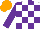 Silk - White and purple checks, purple sleeves, orange cap