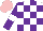 Silk - White, purple checks, purple sleeves, white armbands, pink cap