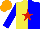 Silk - Yellow and blue halves, red star, blue sleeves, orange cap