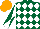 Silk - Dark green and white diamonds, white and dark green diabolo on sleeves, orange cap