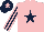 Silk - pink, dark blue star, pink stripes on dark blue sleeves, dark blue cap, pink star