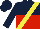 Silk - dark blue and red halved horizontally, yellow sash, dark blue sleeves and cap