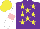 Silk - Purple, yellow stars, white sleeves, pink armbands, yellow cap