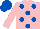 Silk - Pink, royal blue spots, pink sleeves, royal blue cap