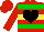 Silk - Red, black heart, green hoops, yellow belt, red sleeves