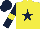 Silk - yellow, dark blue star, yellow armbands on dark blue sleeves, dark blue cap