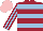 Silk - Maroon, light blue rings, light blue and maroon striped sleeves, pink cap