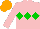 Silk - Pink, green triple diamond, orange cap