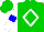 Silk - Green, white diamond frame, blue band on white sleeves