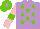 Silk - Mauve, light green stars, pink sleeves, light green armlets, light green cap, mauve star