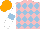 Silk - Pink, light blue diamonds, white sleeves, light blue armbands, orange cap