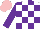 Silk - White and purple checks, purple sleeves, pink cap