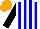 Silk - White, blue stripes, black sleeves, orange cap