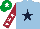 Silk - Light blue, dark blue star, maroon sleeves, white stars, emerald green cap, white star