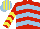 Silk - red, light blue chevrons, yellow chevrons on red sleeves, light blue and yellow striped cap