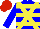 Silk - Blue, yellow crossbelts, yellow hoops, red cap