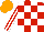 Silk - Red, white checks, stripes sleeves, orange cap