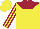 Silk - yellow, maroon yoke, maroon stripes on sleeves