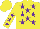 Silk - Yellow, purple stars, purple stars on sleeves, purple star on yellow cap