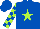 Silk - royal Blue, lime star,  lime blocks on sleeves