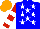 Silk - Blue, white stars, red sleeves, white hoops, orange cap