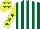 Silk - Dark green and white stripes , yellow sleeves with dark green stars , yellow cap with dark green stars