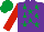 Silk - PURPLE, EMERALD GREEN stars, RED sleeves, EMERALD GREEN cap