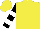 Silk - Yellow, black  horses head, yellow and white bars on black sleeves, yellow cap