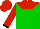 Silk - Green, red yoke, black horses head, black cuffs on red sleeves, red cap