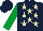 Silk - Dark blue, beige stars, emerald green sleeves