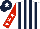 Silk - White and dark blue stripes, red sleeves, white stars, dark blue cap, white star