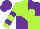 Silk - Lime Green And Purple Quarters, Lime Green Heart, Purple Bars On Lime Green Sleeves, Purple Cap