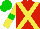 Silk - Red, yellow crossbelts, green armbands on yellow sleeves, green cap