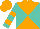 Silk - Orange and turquoise diagonal quarters, orange bars on turquoise sleeves, orange cap