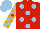 Silk - Red, light blue dots, light blue, orange checks sleeves, light blue, red star cap