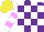 Silk - Purple, white checks, white sleeves, lilac hoops, yellow cap