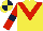 Silk - Yellow, dark blue chevron, red v, red sleeves, dark blue armlet, yellow and dark blue quartered cap
