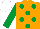 Silk - Orange, emerald green spots, emerald green sleeves, white cap