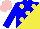 Silk - Blue, yellow diagonal spots, pink cap