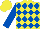 Silk - Yellow and royal blue diamonds on front, 'kr' on back, royal blue sleeves