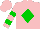 Silk - Pink, green  diamond, green bars on sleeves, pink cap