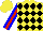 Silk - Yellow, black diamonds, blue sleeves with red stripe, yellow cap