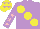 Silk - Mauve, large yellow spots, mauve sleeves, pink stars, yellow cap, mauve stars