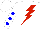 Silk - White, red lightning bolt, blue dots on sleeves