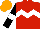 Silk - Red, white chevron hoop, black sleeves, white armbands, orange cap