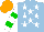 Silk - Light blue, white stars, green hoops on white sleeves, orange cap