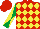 Silk - Red and yellow diamonds, emerald green and yellow diabolo on sleeves